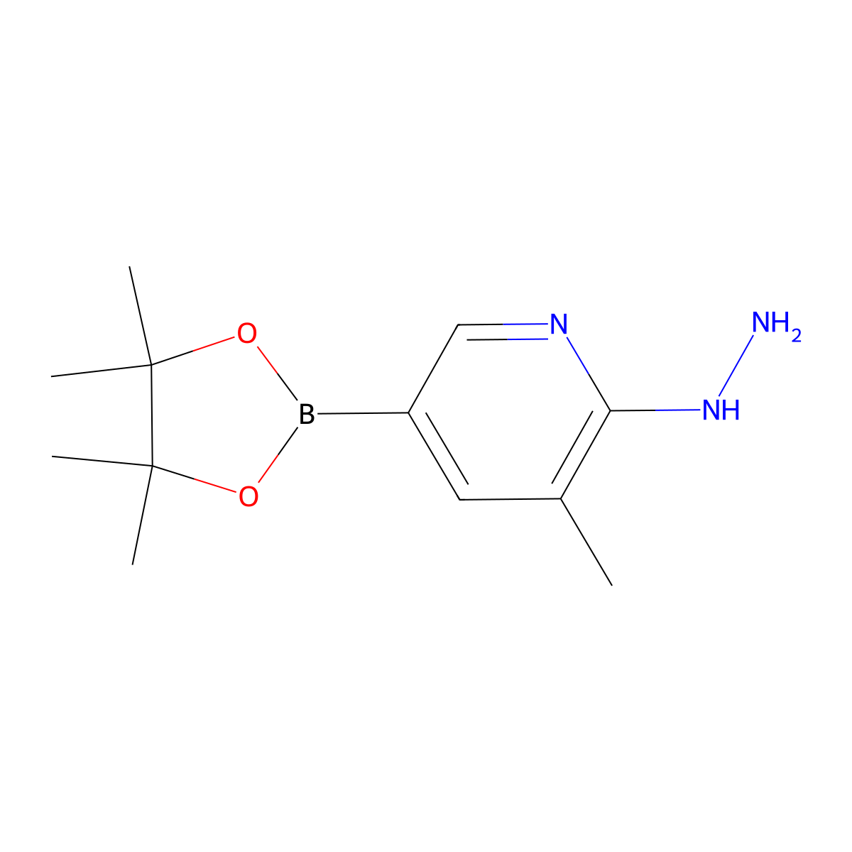 2-Hydrazinyl-3-methyl-5-(4,4,5,5-tetramethyl-1,3,2-dioxaborolan-2-yl)pyridine molecular structure, CAS 1354713-39-5
