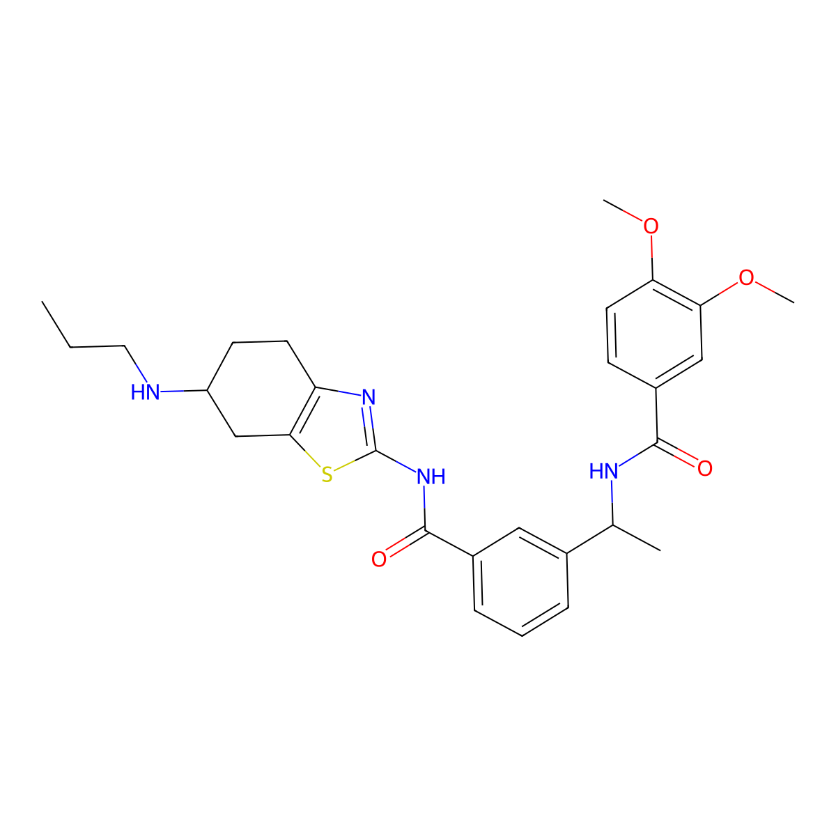 3,4-dimethoxy-N-{(R)-1-[3-((S)-6-propylamino-4,5,6,7-tetrahydro-benzothiazol-2-ylcarbamoyl)-phenyl]-ethyl}-benzamide molecular structure, CAS 1354718-85-6