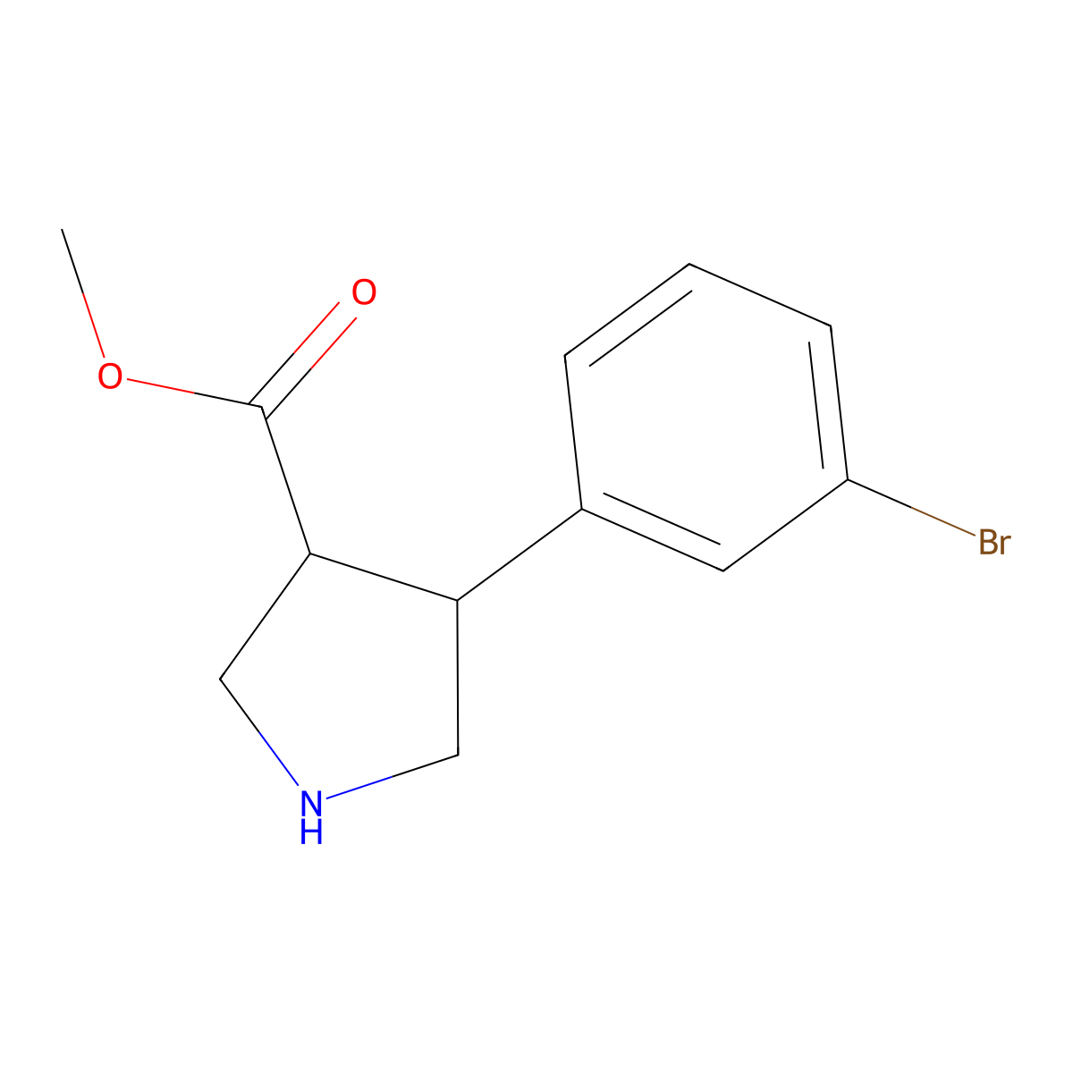 rac-methyl (3R,4S)-4-(3-bromophenyl)pyrrolidine-3-carboxylate molecular structure, CAS 1354721-09-7