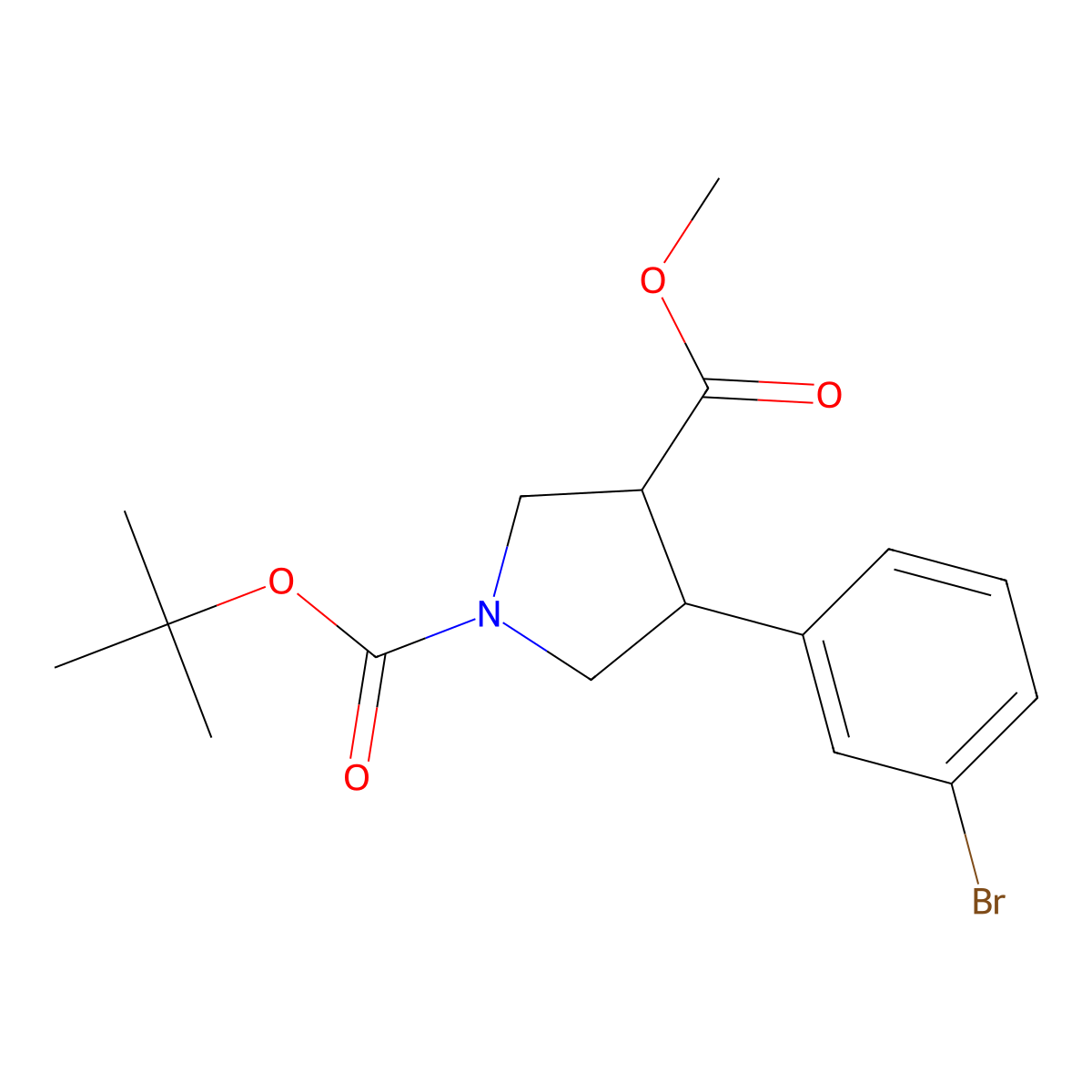 rac-1-tert-butyl 3-methyl (3R,4S)-4-(3-bromophenyl)pyrrolidine-1,3-dicarboxylate molecular structure, CAS 1354721-10-0
