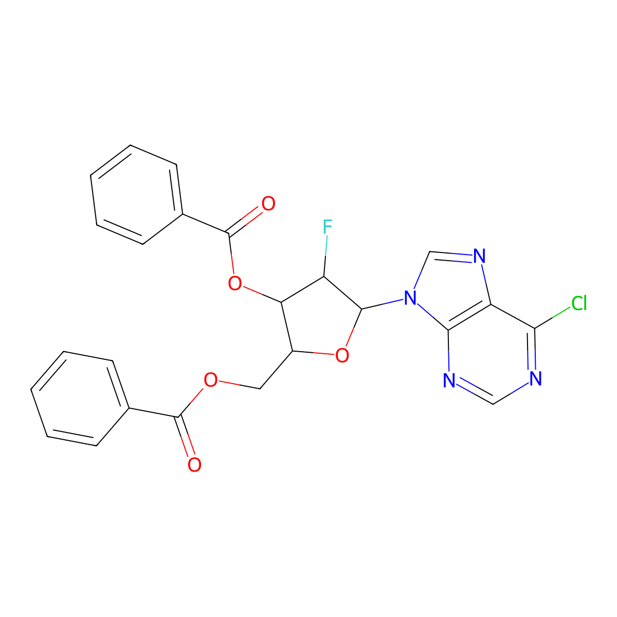 ((2R,3R,4S,5R)-3-(Benzoyloxy)-5-(6-chloro-9H-purin-9-yl)-4-fluorotetrahydrofuran-2-yl)methyl benzoate molecular structure, CAS 135473-15-3