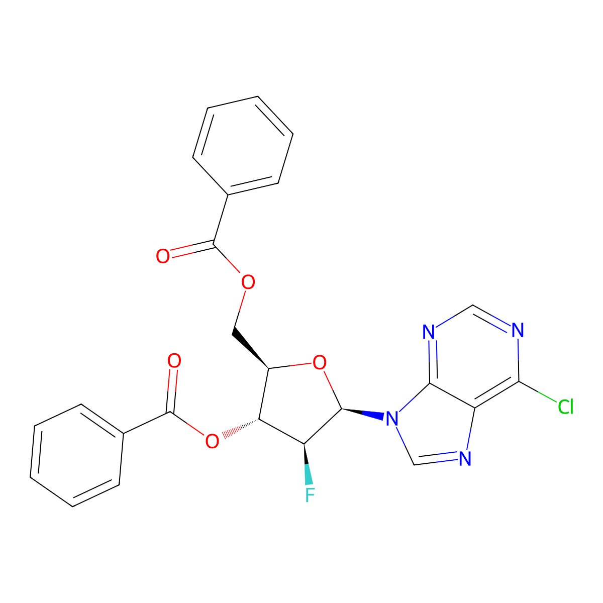 ((2R,3R,4S,5R)-3-(Benzoyloxy)-5-(6-chloro-9H-purin-9-yl)-4-fluorotetrahydrofuran-2-yl)methyl benzoate molecular structure, CAS 135473-15-3