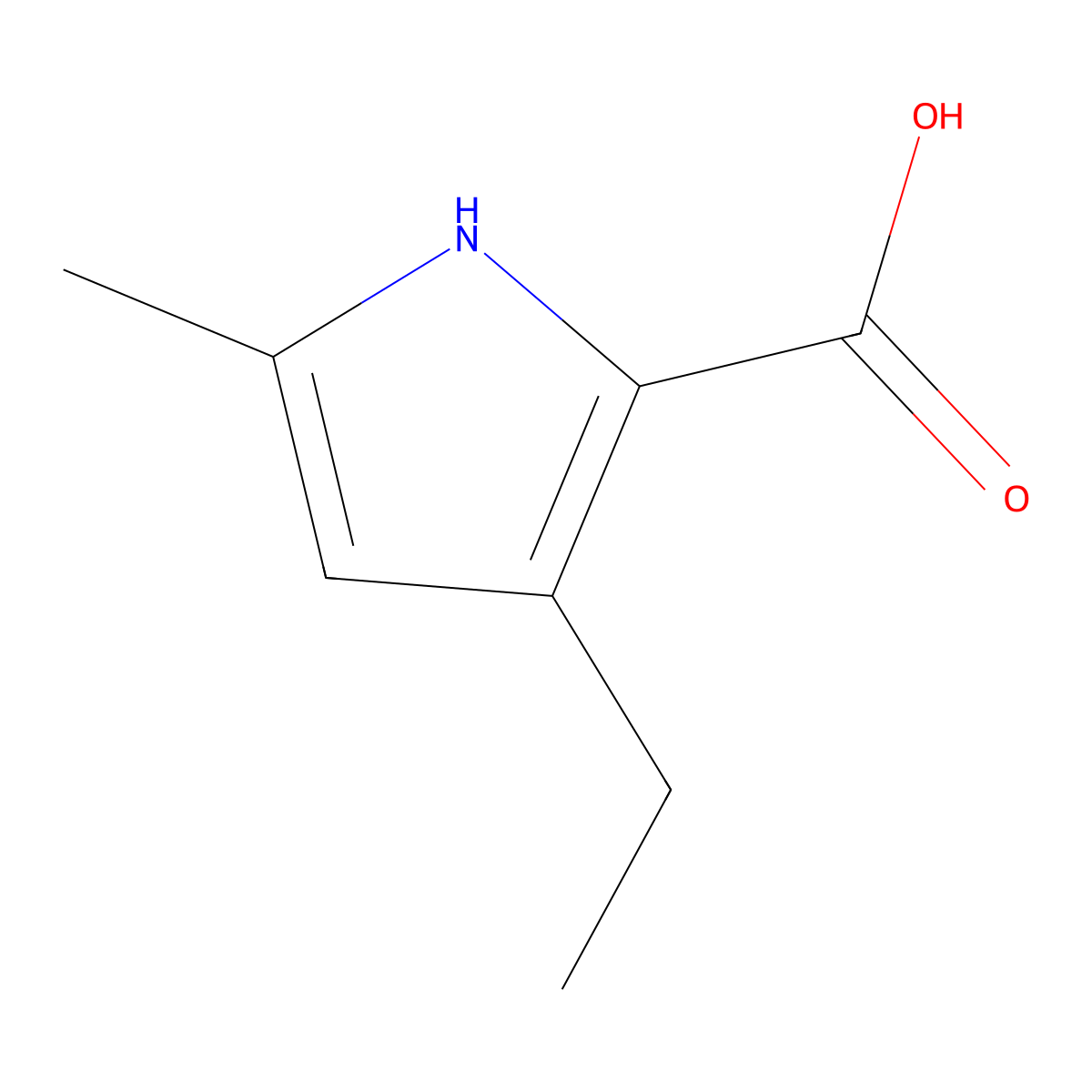 3-ethyl-5-methyl-1H-pyrrole-2-carboxylic acid molecular structure, CAS 1354754-55-4