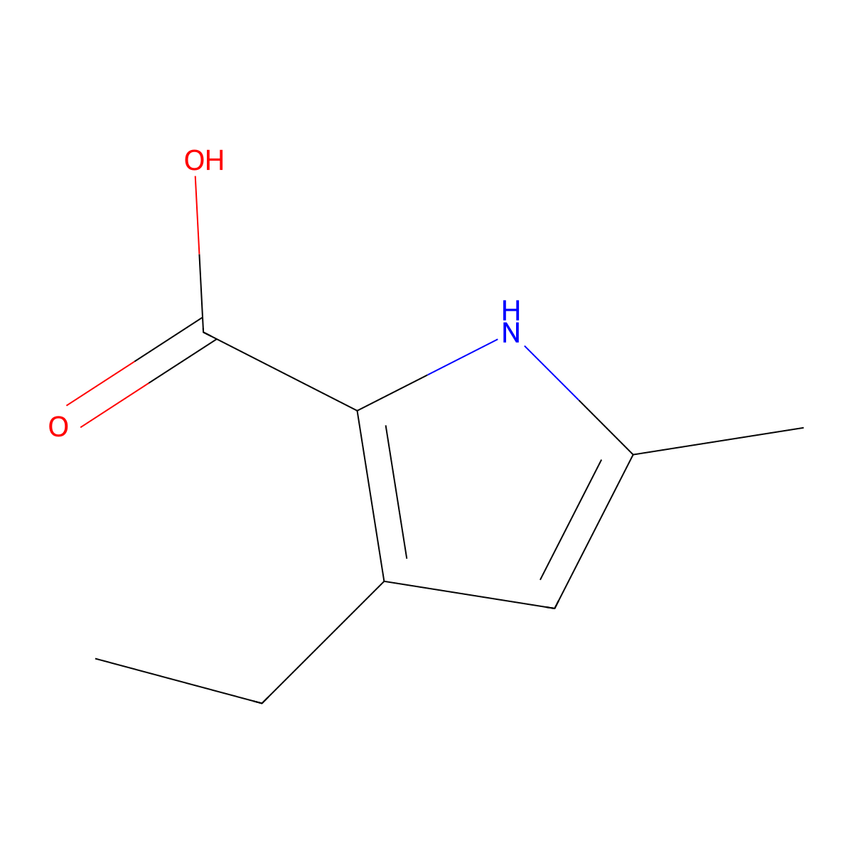3-ethyl-5-methyl-1H-pyrrole-2-carboxylic acid molecular structure, CAS 1354754-55-4