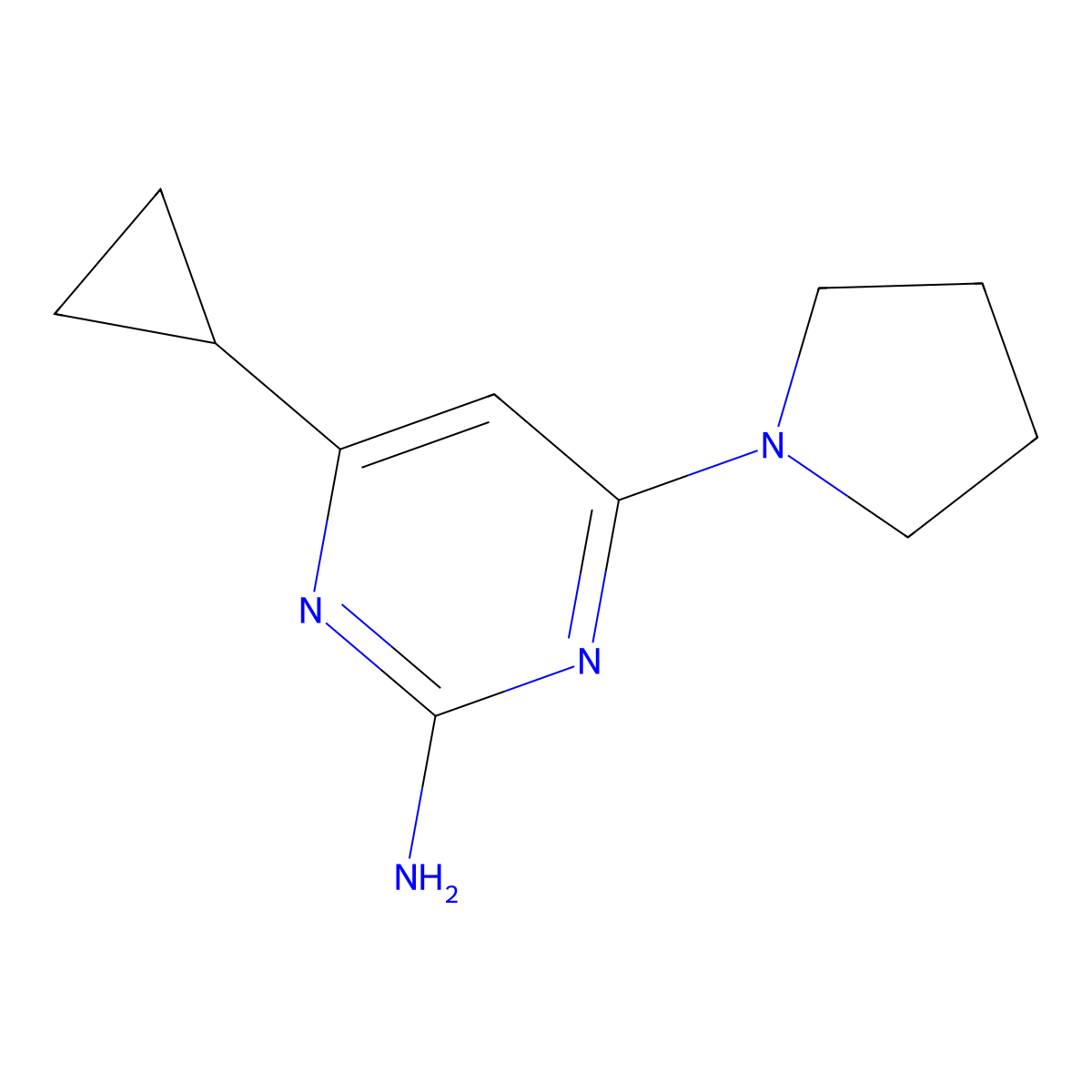 4-Cyclopropyl-6-pyrrolidin-1-ylpyrimidin-2-amine molecular structure, CAS 1354754-59-8