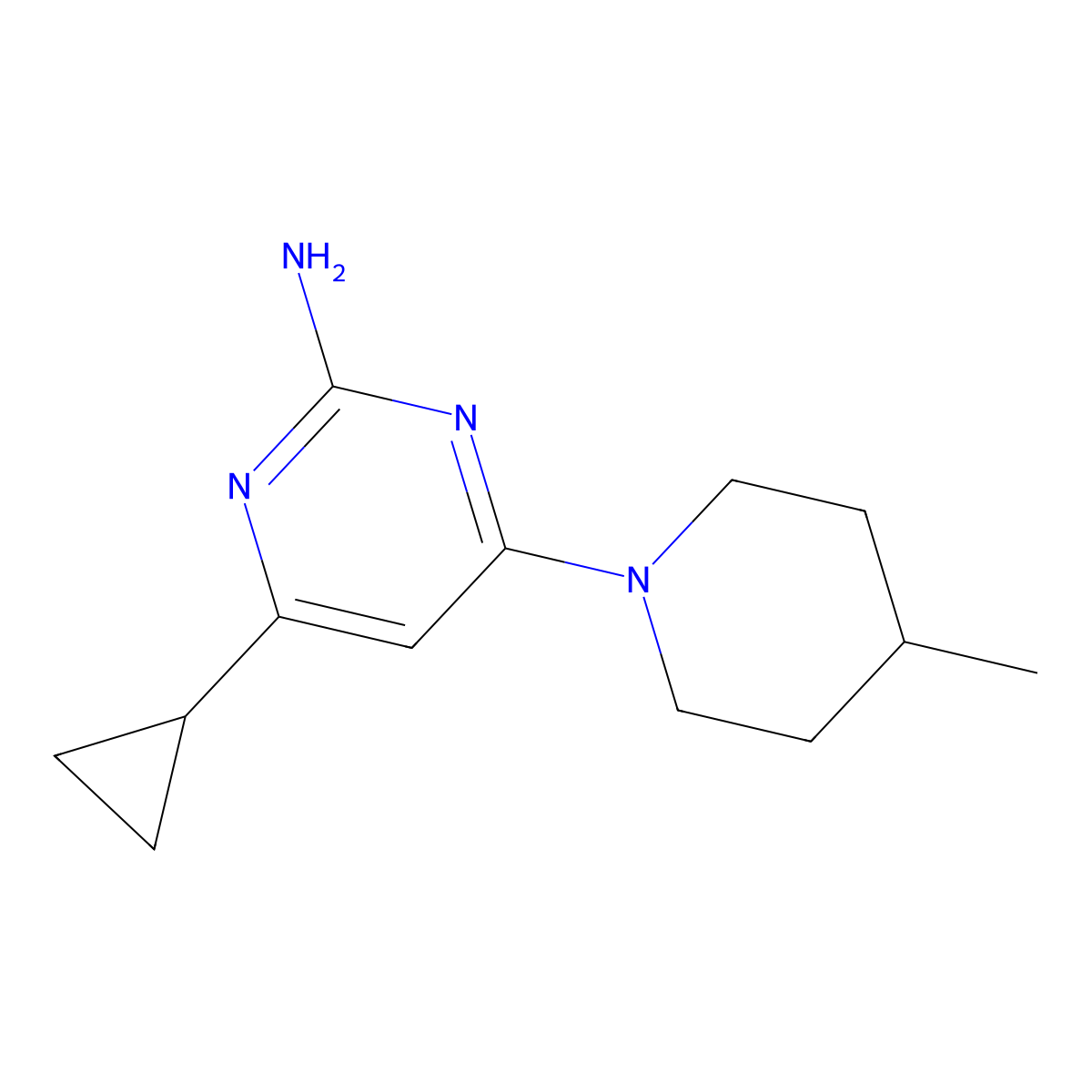2-Amino-4-(4-methylpiperidin-1-yl)-6-cyclopropylpyrimidine molecular structure, CAS 1354754-72-5