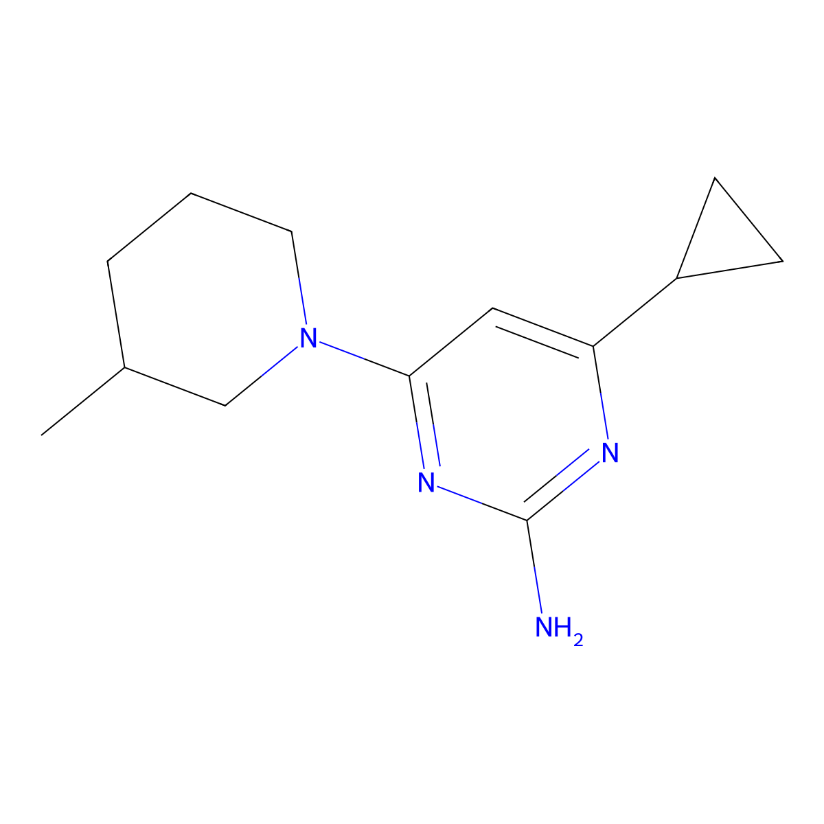 2-Amino-4-(3-methylpiperidin-1-yl)-6-cyclopropylpyrimidine molecular structure, CAS 1354754-81-6