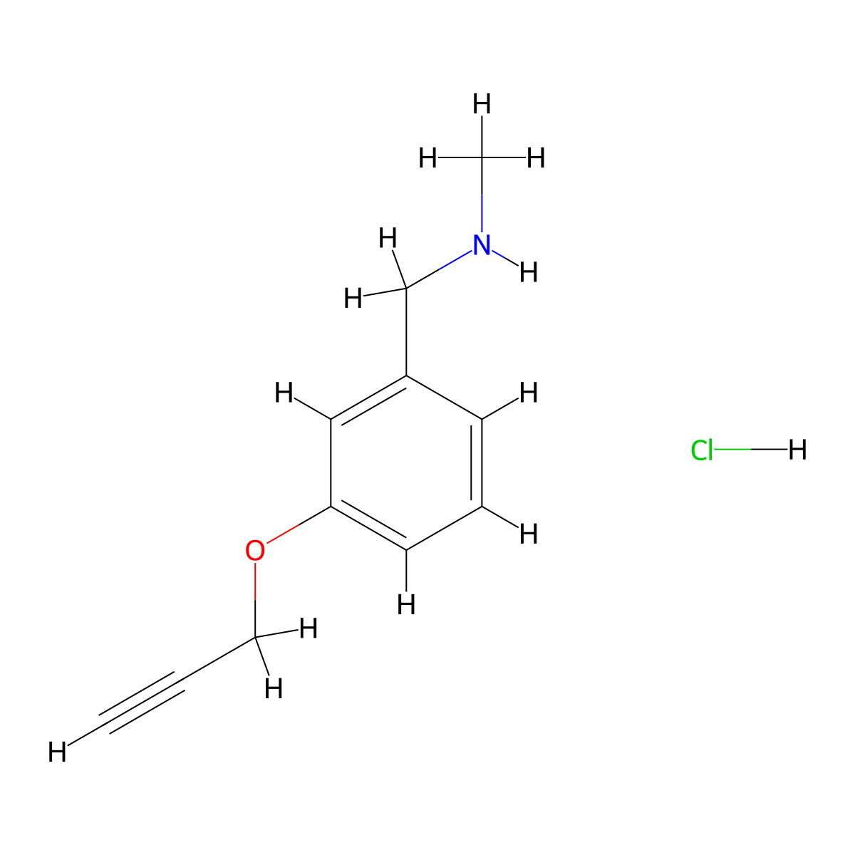 Methyl({[3-(prop-2-yn-1-yloxy)phenyl]methyl})amine hydrochloride molecular structure, CAS 1354769-37-1