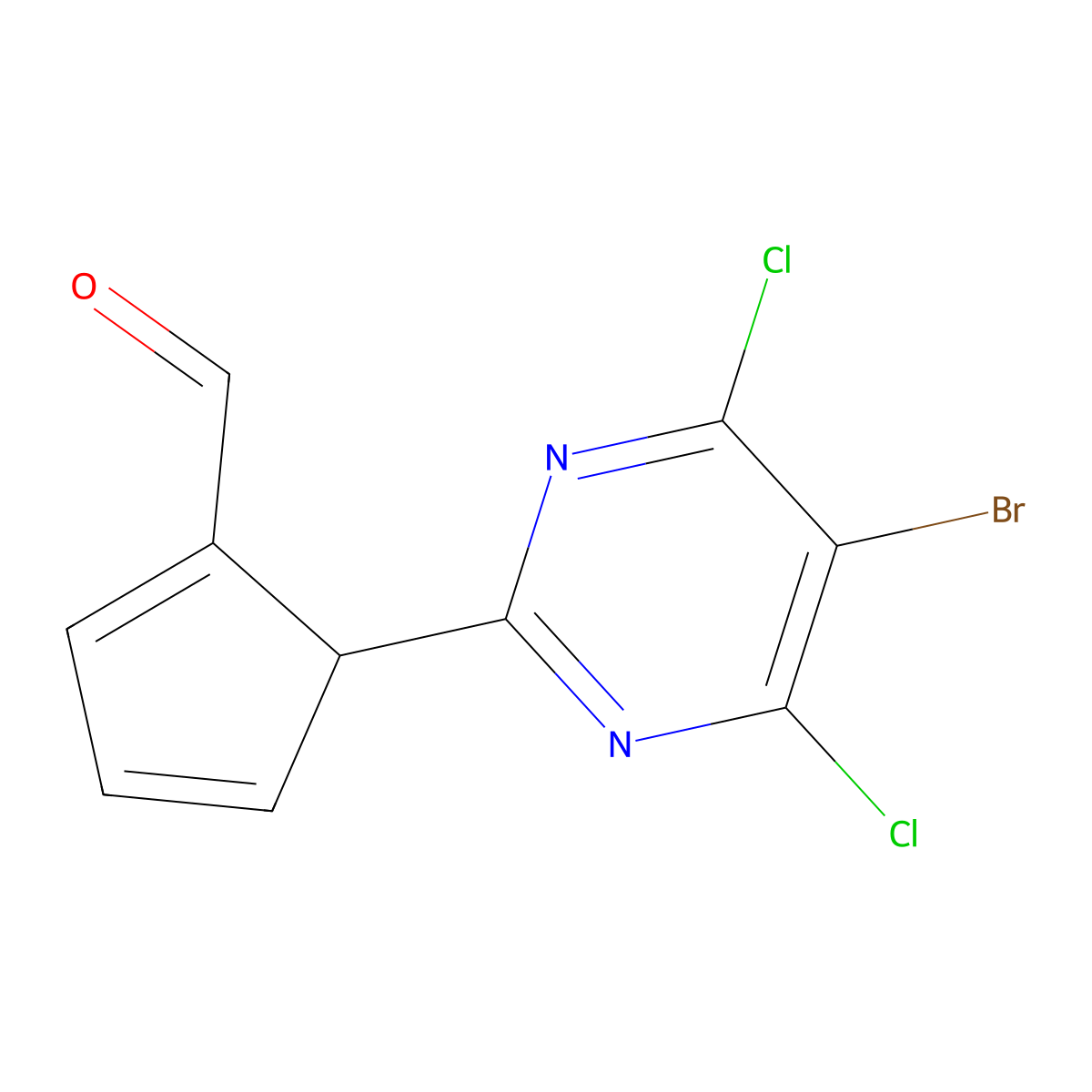 5-(5-Bromo-4,6-dichloropyrimidin-2-yl)cyclopenta-1,3-dienecarbaldehyde molecular structure, CAS 1354783-18-8