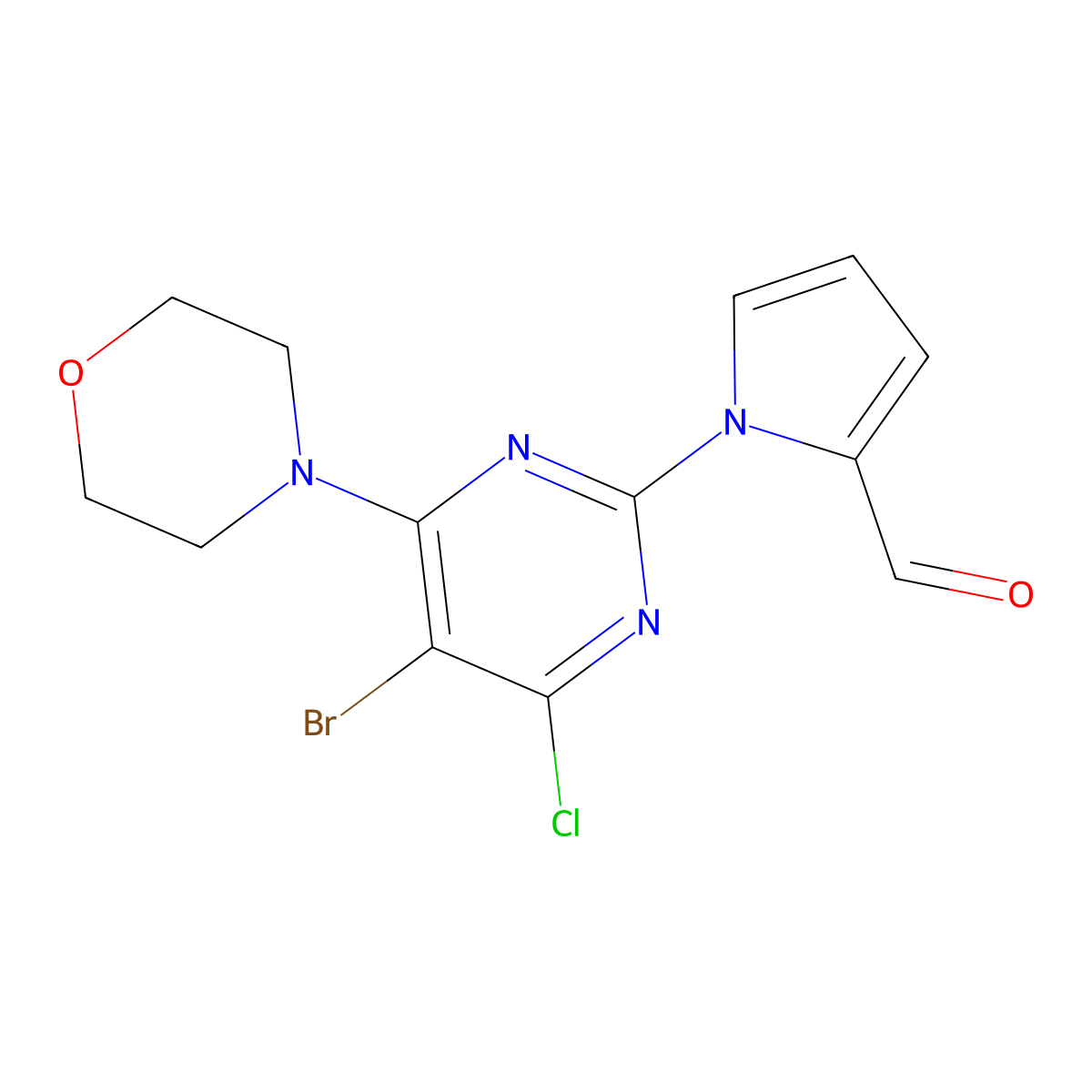 1-(5-Bromo-4-chloro-6-morpholinopyrimidin-2-yl)-1H-pyrrole-2-carbaldehyde molecular structure, CAS 1354783-19-9