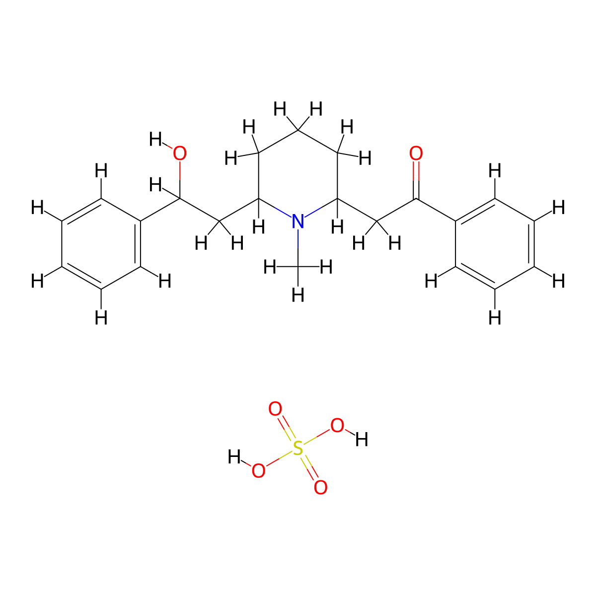 2-(6-(2-Hydroxy-2-phenylethyl)-1-methylpiperidin-2-yl)-1-phenylethanone sulfate molecular structure, CAS 1354784-35-2