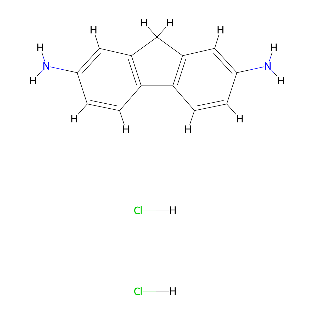 9H-Fluorene-2,7-diamine, hydrochloride (1:2) molecular structure, CAS 13548-69-1