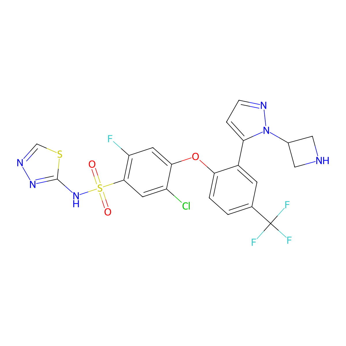 4-[2-[1-(3-Azetidinyl)-1h-pyrazol-5-yl]-4-(trifluoromethyl)phenoxy]-5-chloro-2-fluoro-n-1,3,4-thiadiazol-2-yl benzenesulfonamide molecular structure, CAS 1354818-96-4
