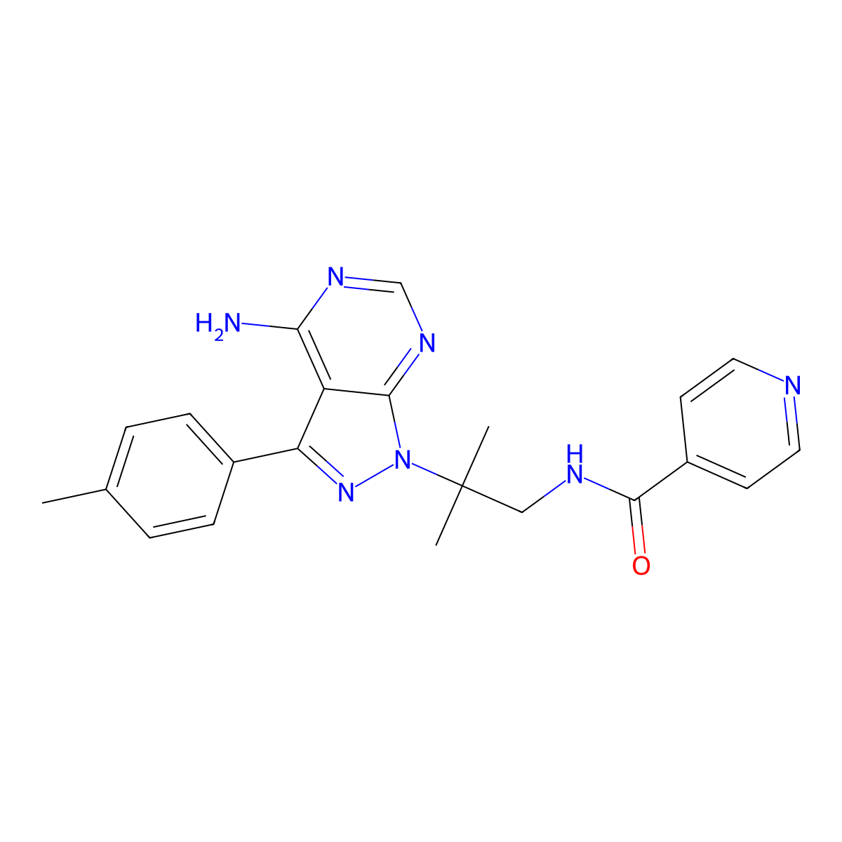 N-(2-(4-amino-3-(p-tolyl)-1H-pyrazolo[3,4-d]pyrimidin-1-yl)-2-methylpropyl)isonicotinamide molecular structure, CAS 1354825-58-3