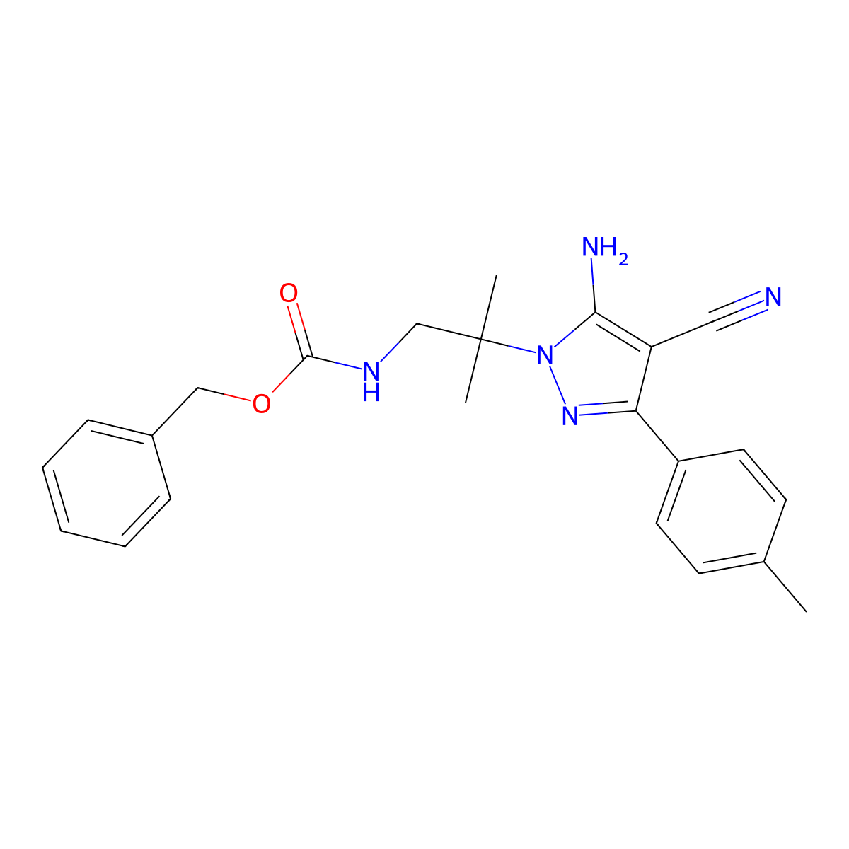 Benzyl (2-(5-amino-4-cyano-3-(p-tolyl)-1H-pyrazol-1-yl)-2-methylpropyl)carbamate molecular structure, CAS 1354825-87-8