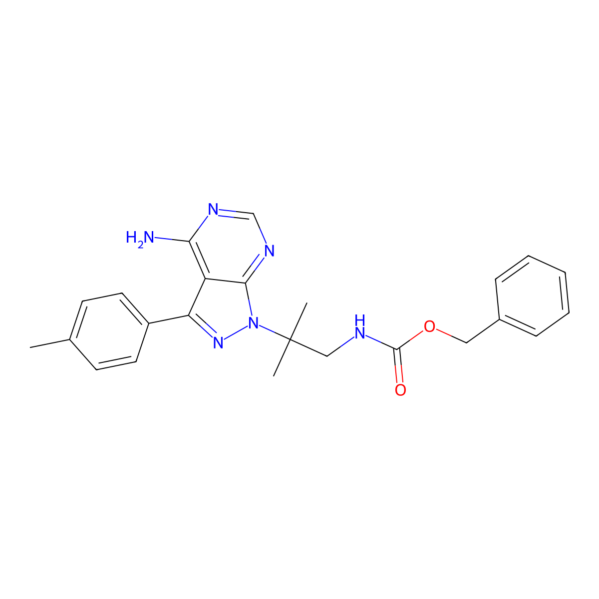 Benzyl (2-(4-amino-3-(p-tolyl)-1H-pyrazolo[3,4-d]pyrimidin-1-yl)-2-methylpropyl)carbamate molecular structure, CAS 1354825-88-9