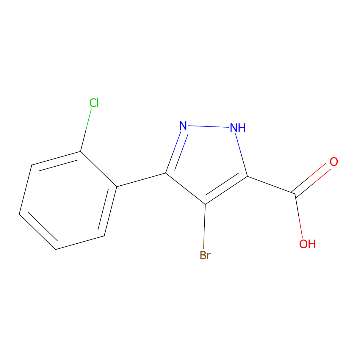 4-bromo-3-(2-chlorophenyl)-1H-pyrazole-5-carboxylic acid molecular structure, CAS 1354830-42-4
