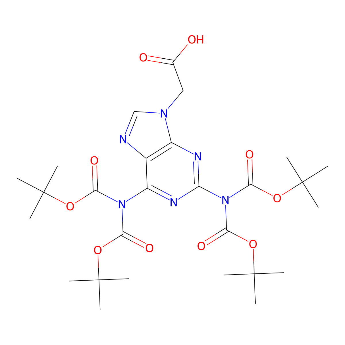 2-(2,6-Bis(bis(tert-butoxycarbonyl)amino)-9H-purin-9-yl)acetic acid molecular structure, CAS 1354832-42-0