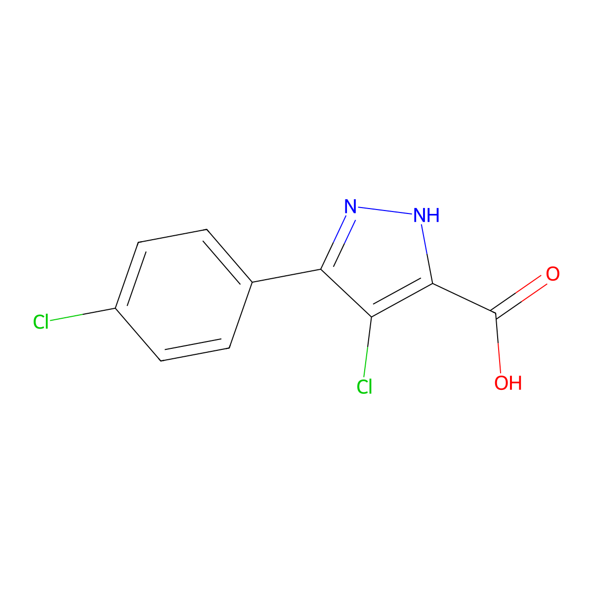 4-chloro-3-(4-chlorophenyl)-1H-pyrazole-5-carboxylic acid molecular structure, CAS 1354896-34-6