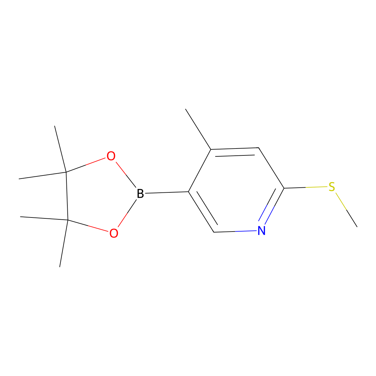 4-Methyl-2-(methylsulfanyl)-5-(4,4,5,5-tetramethyl-1,3,2-dioxaborolan-2-yl)pyridine molecular structure, CAS 1354911-06-0