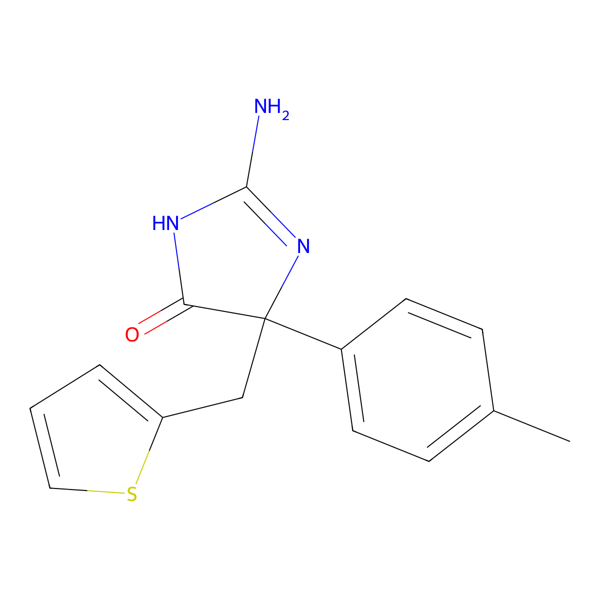 2-amino-5-(4-methylphenyl)-5-[(thiophen-2-yl)methyl]-4,5-dihydro-1H-imidazol-4-one molecular structure, CAS 1354914-89-8