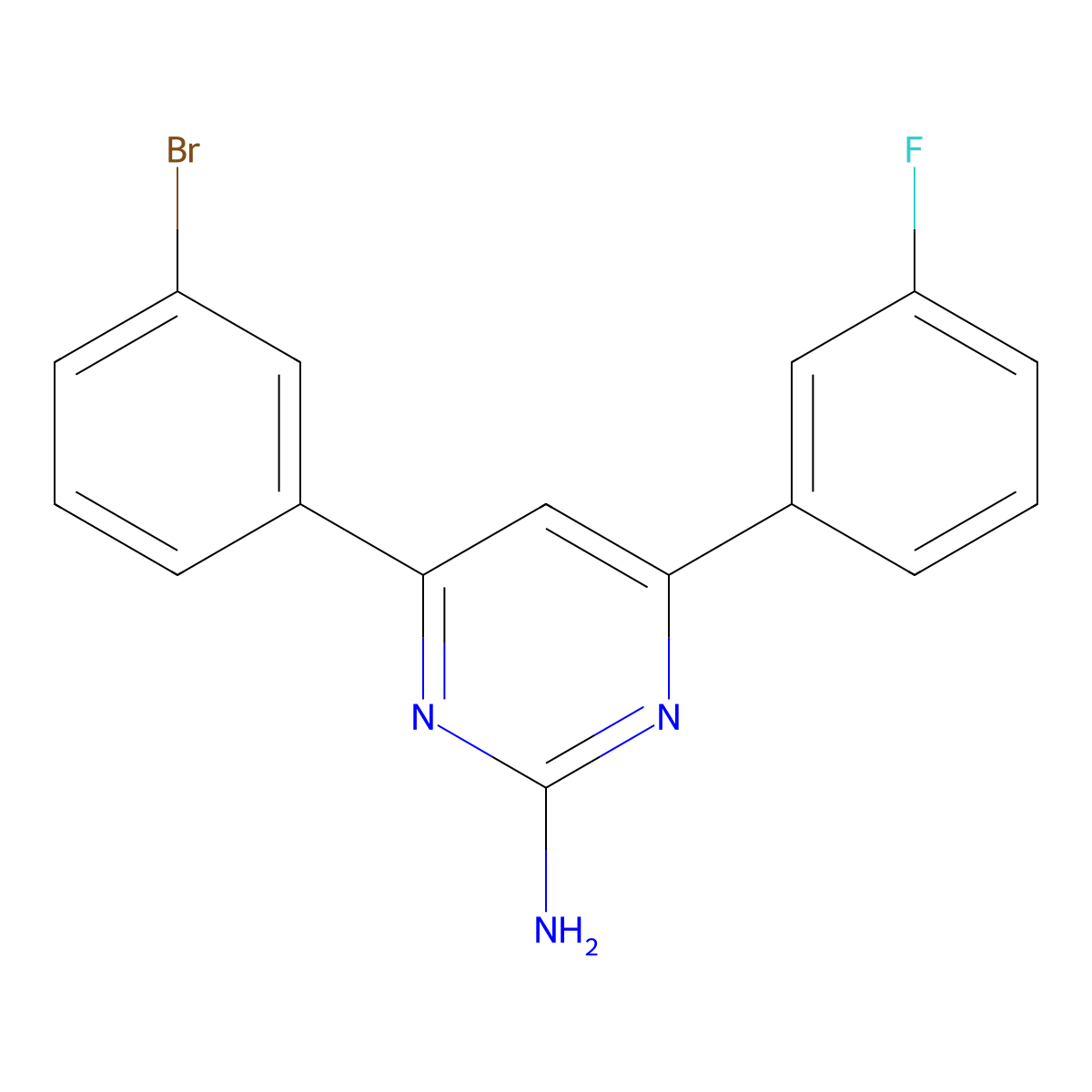 4-(3-Bromophenyl)-6-(3-fluorophenyl)pyrimidin-2-amine molecular structure, CAS 1354915-08-4