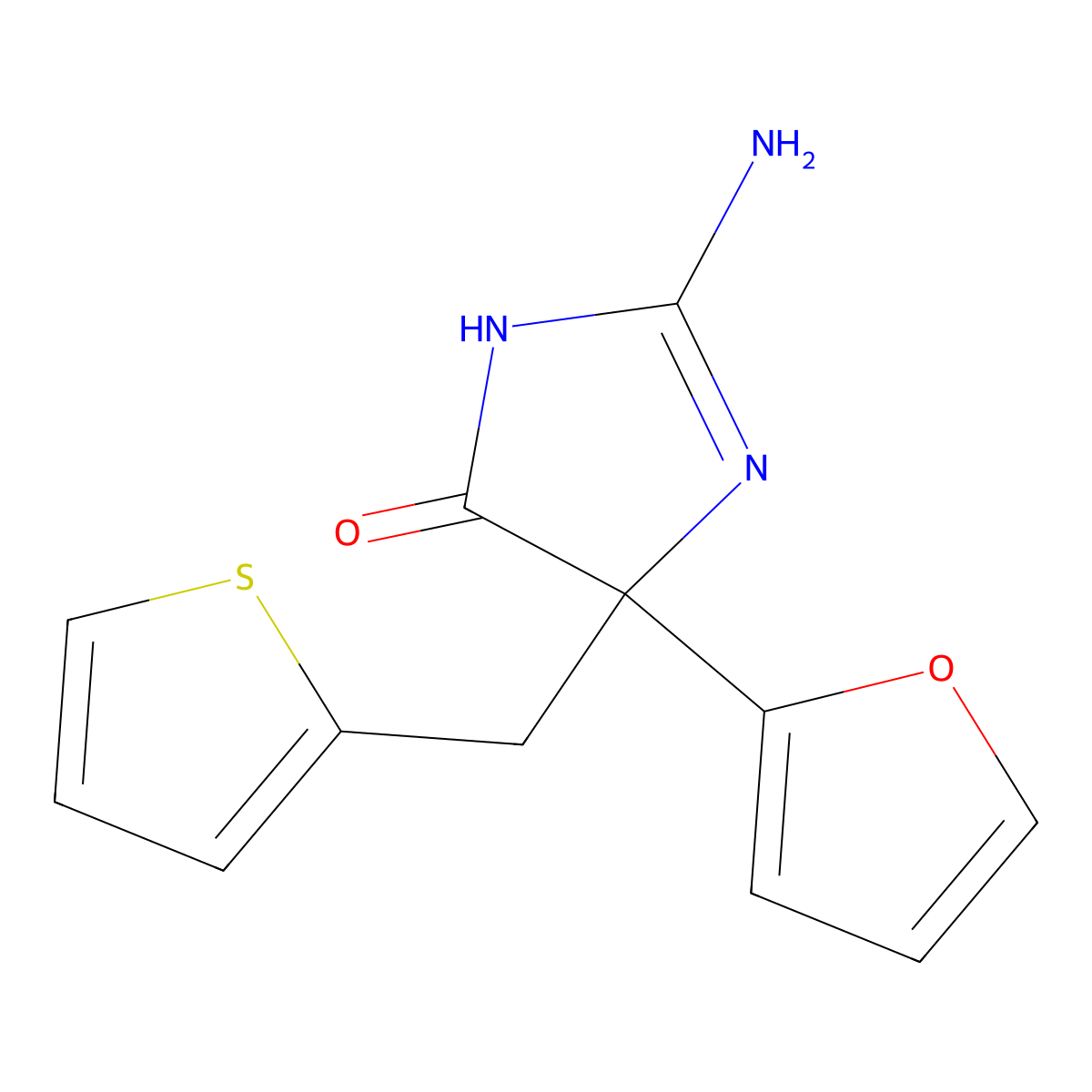 2-amino-5-(furan-2-yl)-5-[(thiophen-2-yl)methyl]-4,5-dihydro-1H-imidazol-4-one molecular structure, CAS 1354915-29-9