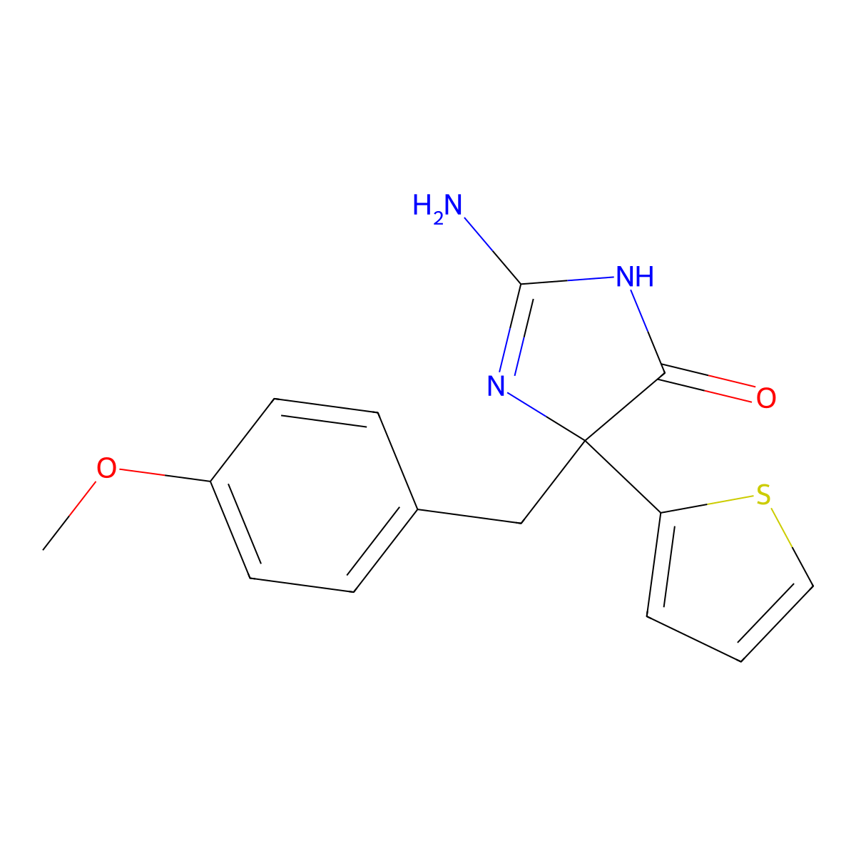 2-Amino-5-[(4-methoxyphenyl)methyl]-5-(thiophen-2-yl)-4,5-dihydro-1H-imidazol-4-one molecular structure, CAS 1354916-14-5