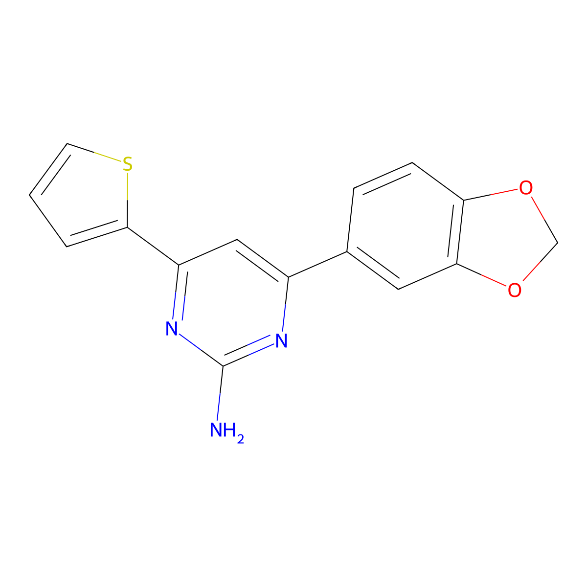 4-(2H-1,3-Benzodioxol-5-yl)-6-(thiophen-2-yl)pyrimidin-2-amine molecular structure, CAS 1354916-21-4