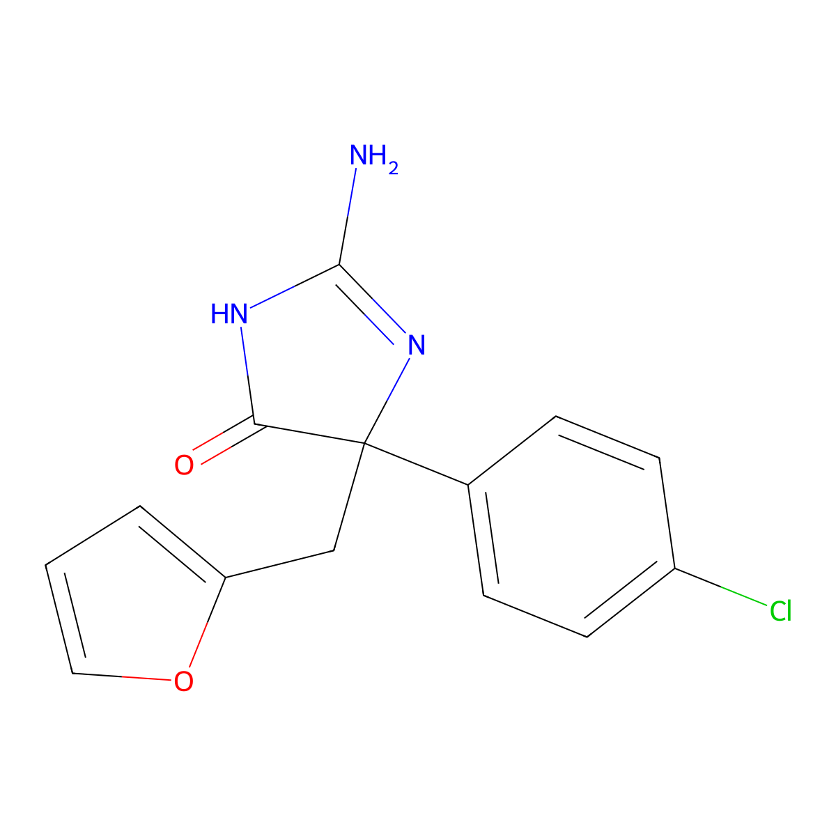 2-amino-5-(4-chlorophenyl)-5-[(furan-2-yl)methyl]-4,5-dihydro-1H-imidazol-4-one molecular structure, CAS 1354916-27-0