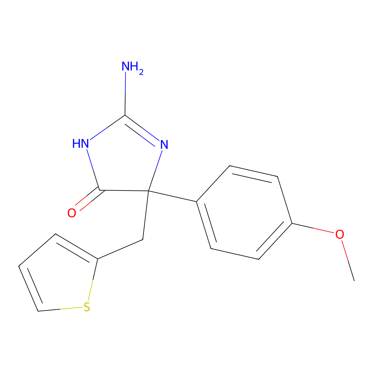 2-amino-5-(4-methoxyphenyl)-5-[(thiophen-2-yl)methyl]-4,5-dihydro-1H-imidazol-4-one molecular structure, CAS 1354916-59-8