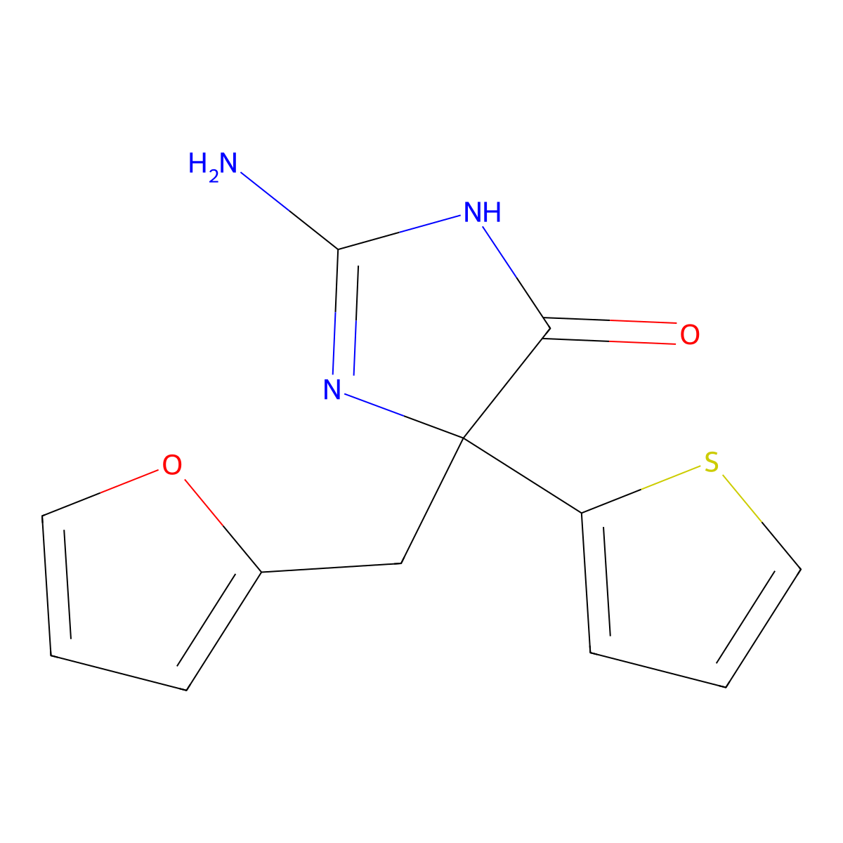 2-amino-5-[(furan-2-yl)methyl]-5-(thiophen-2-yl)-4,5-dihydro-1H-imidazol-4-one molecular structure, CAS 1354917-71-7