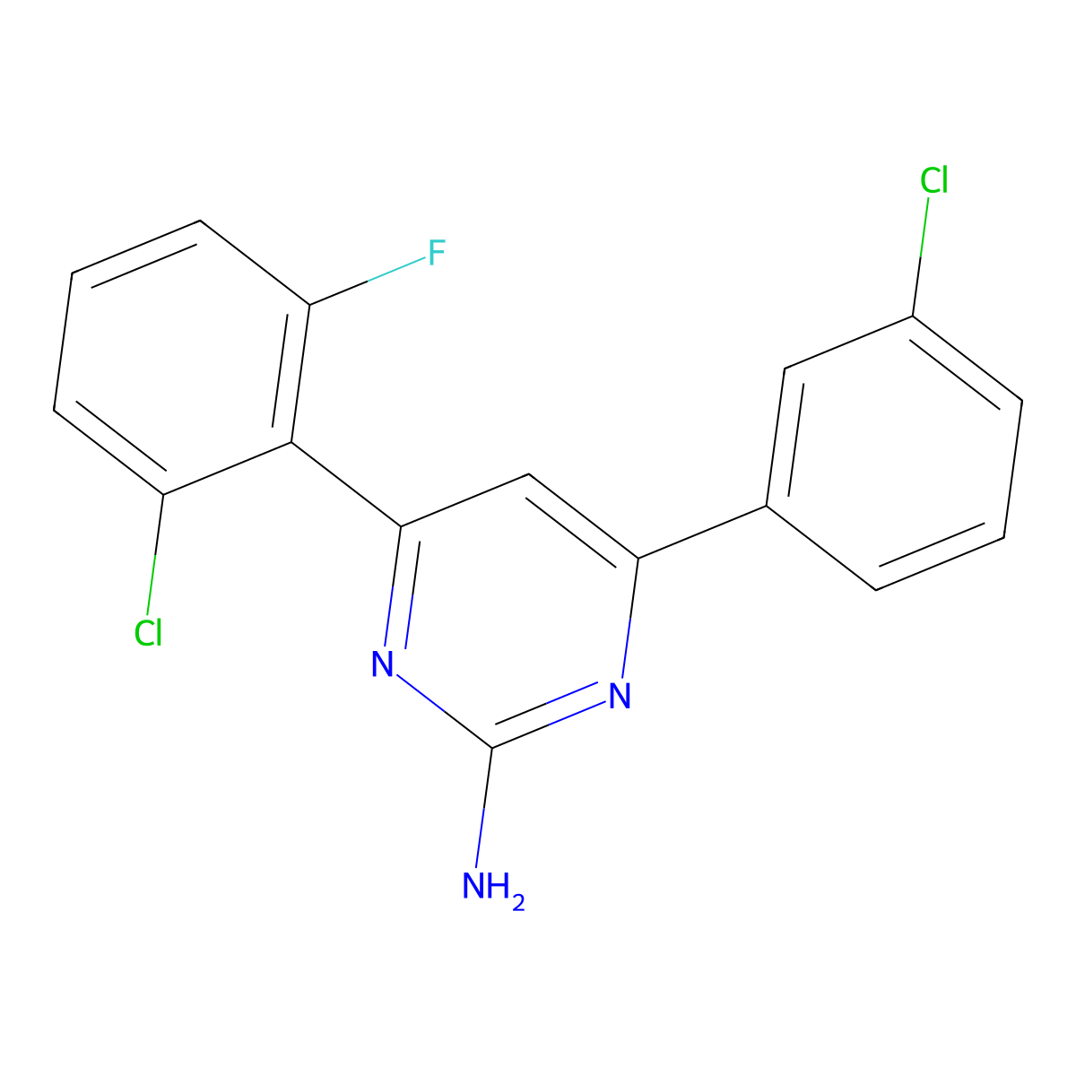 4-(2-Chloro-6-fluorophenyl)-6-(3-chlorophenyl)pyrimidin-2-amine molecular structure, CAS 1354918-72-1