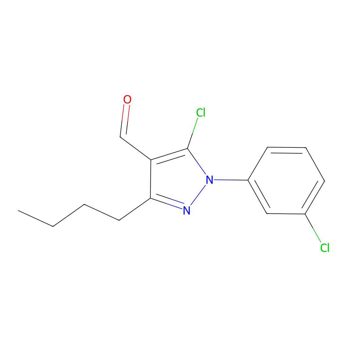 3-Butyl-5-chloro-1-(3-chlorophenyl)-1H-pyrazole-4-carbaldehyde molecular structure, CAS 1354918-76-5