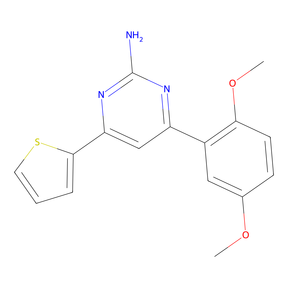 4-(2,5-Dimethoxyphenyl)-6-(thiophen-2-yl)pyrimidin-2-amine molecular structure, CAS 1354918-90-3