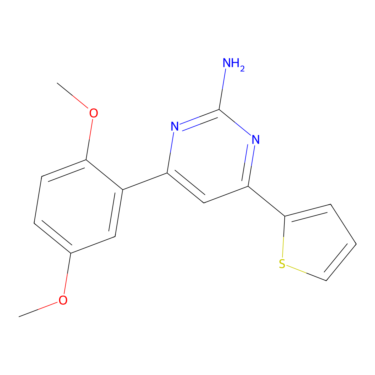 4-(2,5-Dimethoxyphenyl)-6-(thiophen-2-yl)pyrimidin-2-amine molecular structure, CAS 1354918-90-3