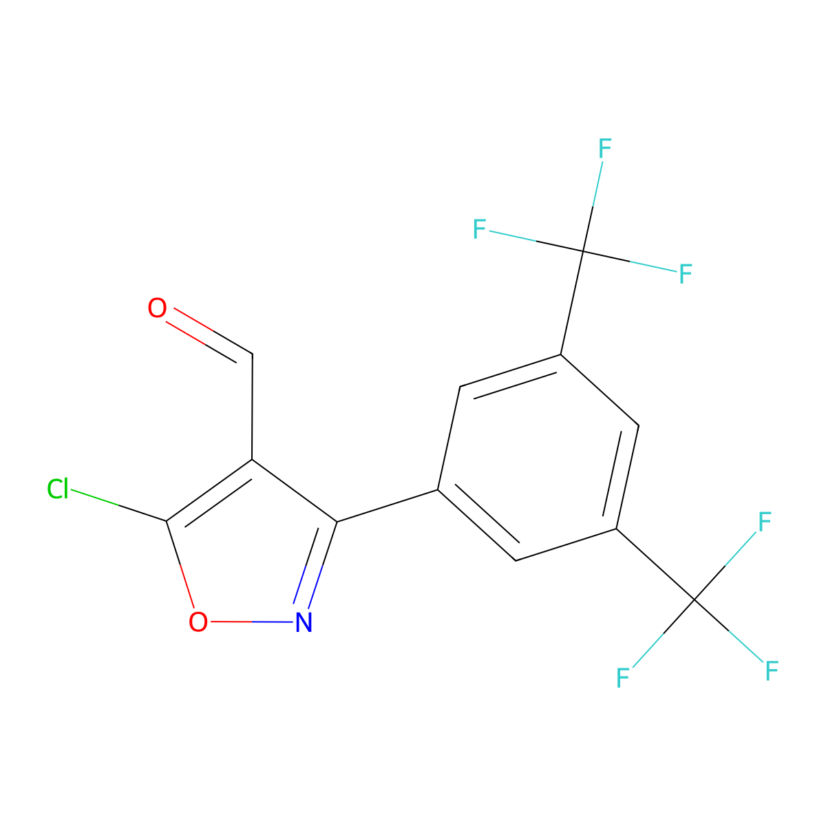 3-[3,5-Bis(trifluoromethyl)phenyl]-5-chloro-1,2-oxazole-4-carbaldehyde molecular structure, CAS 1354919-16-6