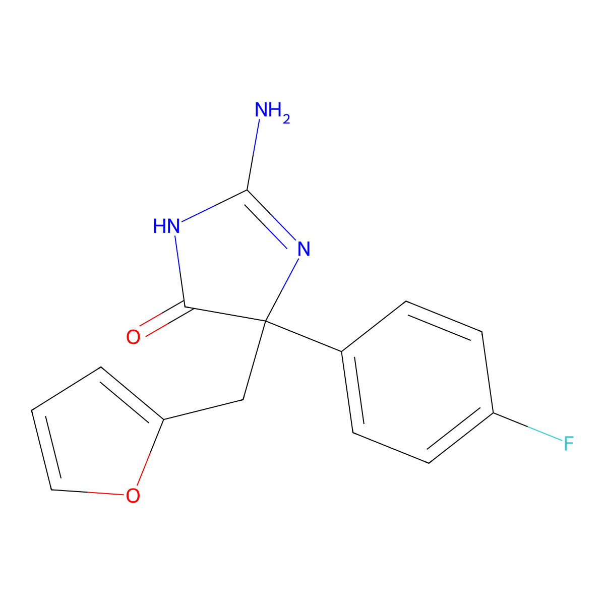 2-amino-5-(4-fluorophenyl)-5-[(furan-2-yl)methyl]-4,5-dihydro-1H-imidazol-4-one molecular structure, CAS 1354919-36-0