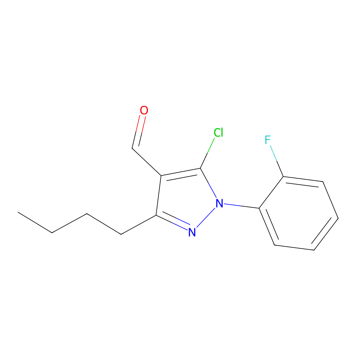 3-Butyl-5-chloro-1-(2-fluorophenyl)-1H-pyrazole-4-carbaldehyde molecular structure, CAS 1354919-84-8