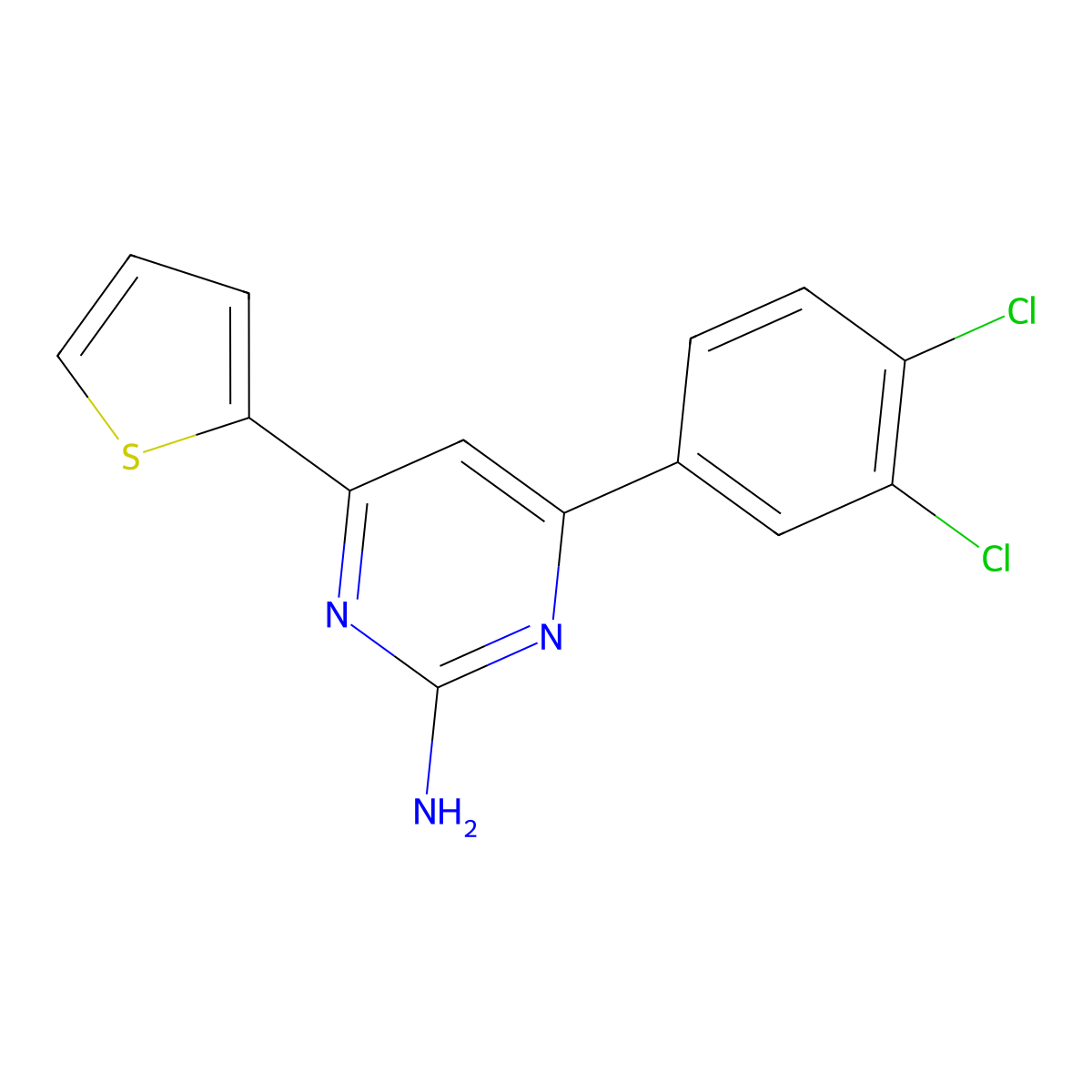 4-(3,4-Dichlorophenyl)-6-(thiophen-2-yl)pyrimidin-2-amine molecular structure, CAS 1354922-62-5