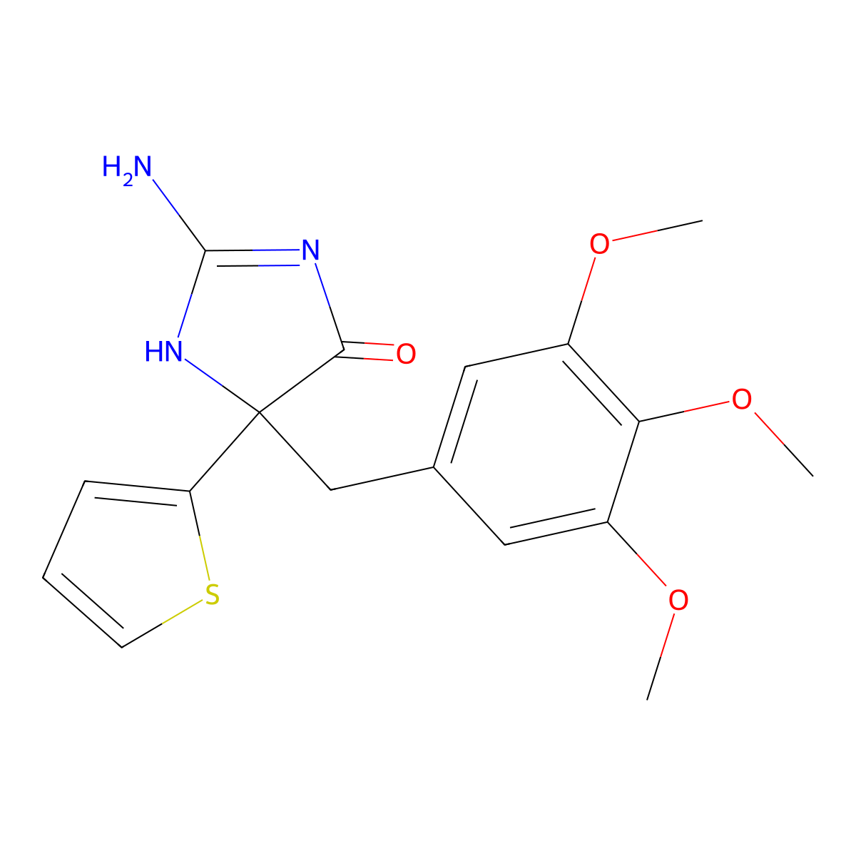 2-Amino-5-(thiophen-2-yl)-5-[(3,4,5-trimethoxyphenyl)methyl]-4,5-dihydro-1H-imidazol-4-one molecular structure, CAS 1354922-66-9