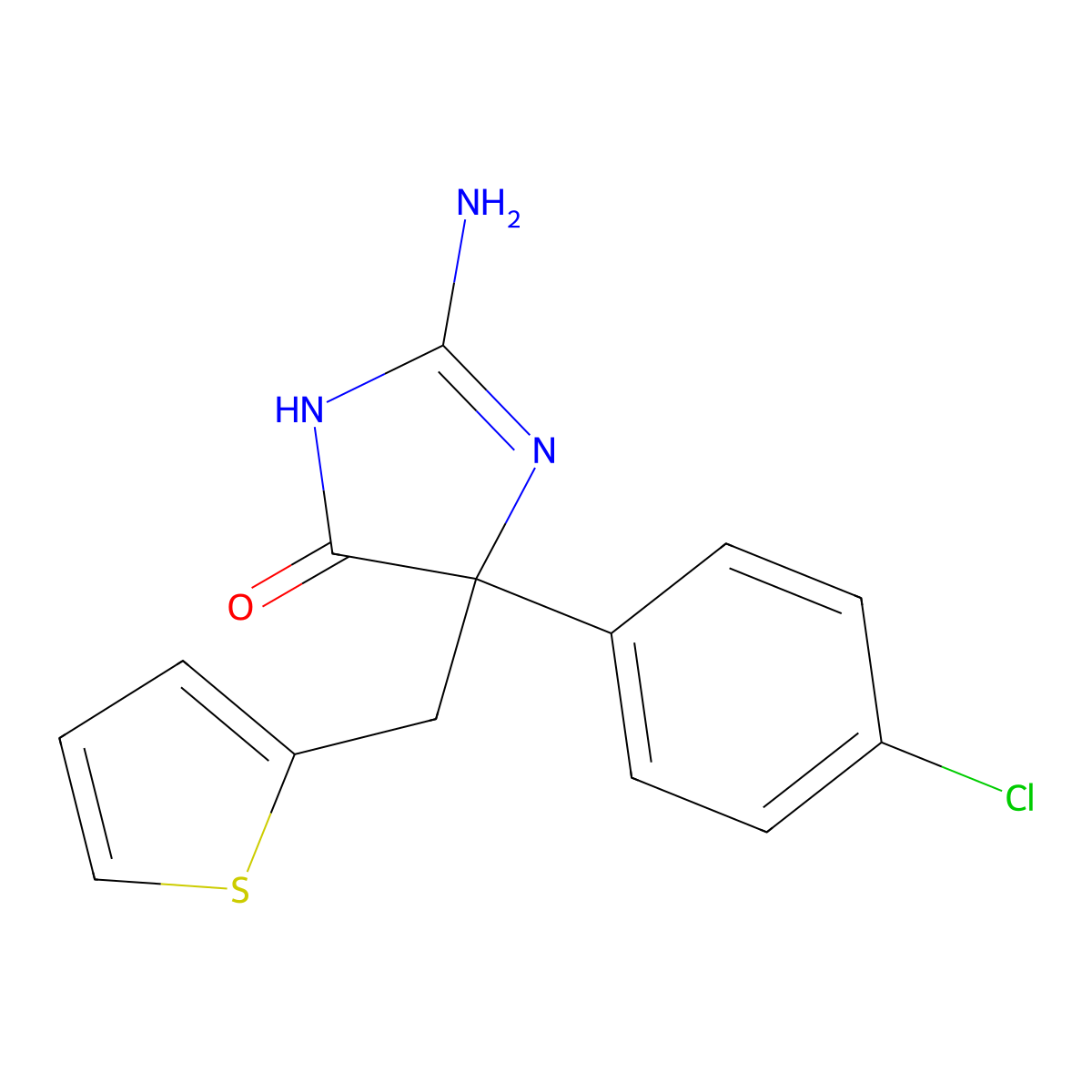 2-amino-5-(4-chlorophenyl)-5-[(thiophen-2-yl)methyl]-4,5-dihydro-1H-imidazol-4-one molecular structure, CAS 1354923-62-8