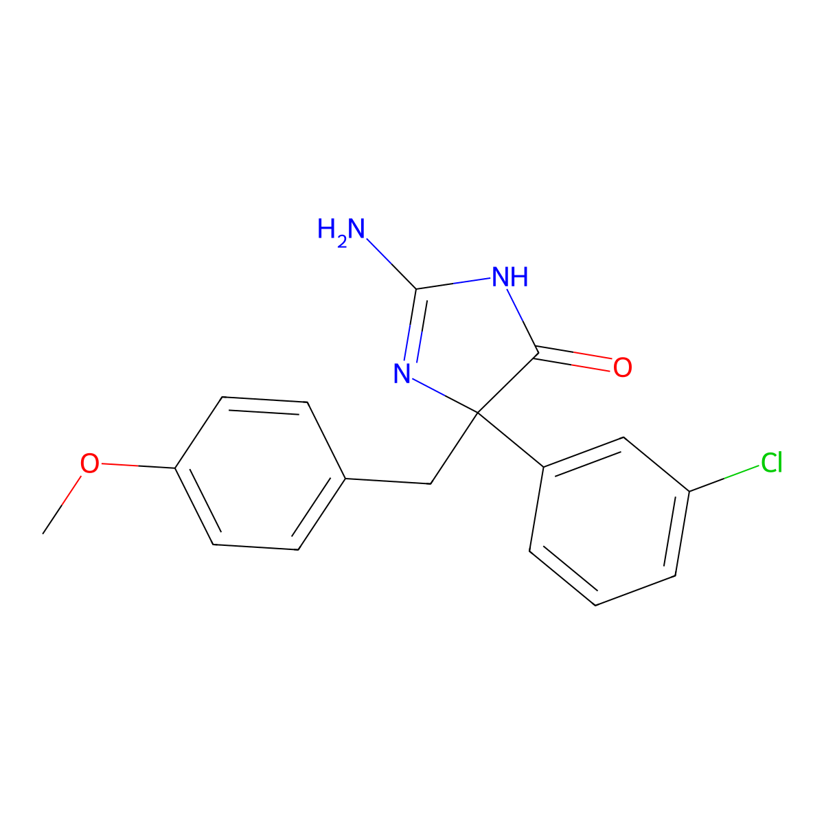 2-Amino-5-(3-chlorophenyl)-5-[(4-methoxyphenyl)methyl]-4,5-dihydro-1H-imidazol-4-one molecular structure, CAS 1354923-92-4