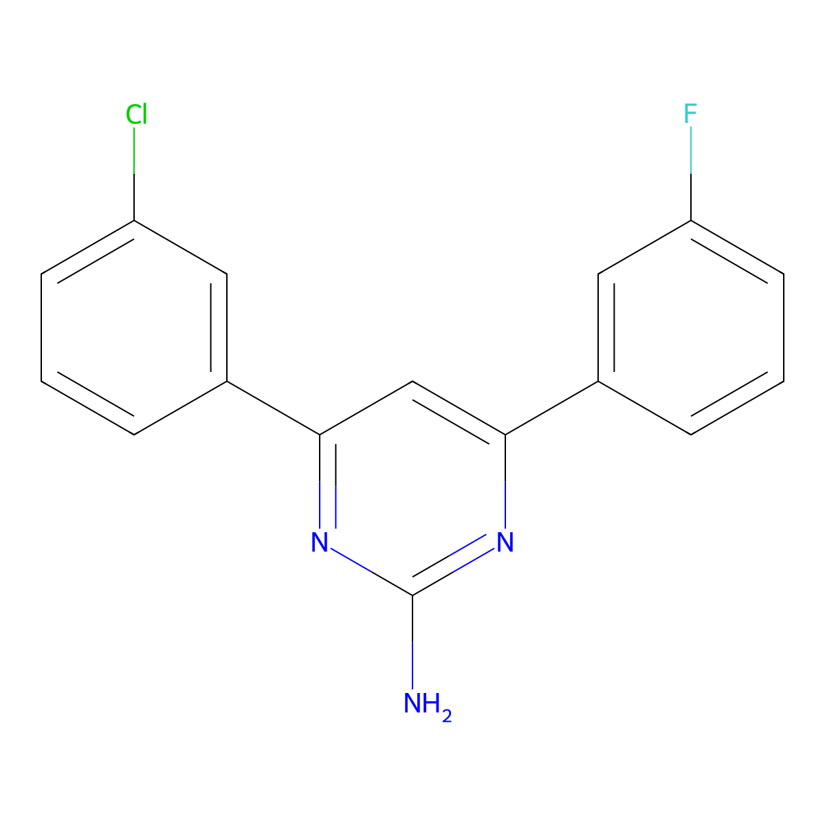 4-(3-Chlorophenyl)-6-(3-fluorophenyl)pyrimidin-2-amine molecular structure, CAS 1354925-04-4