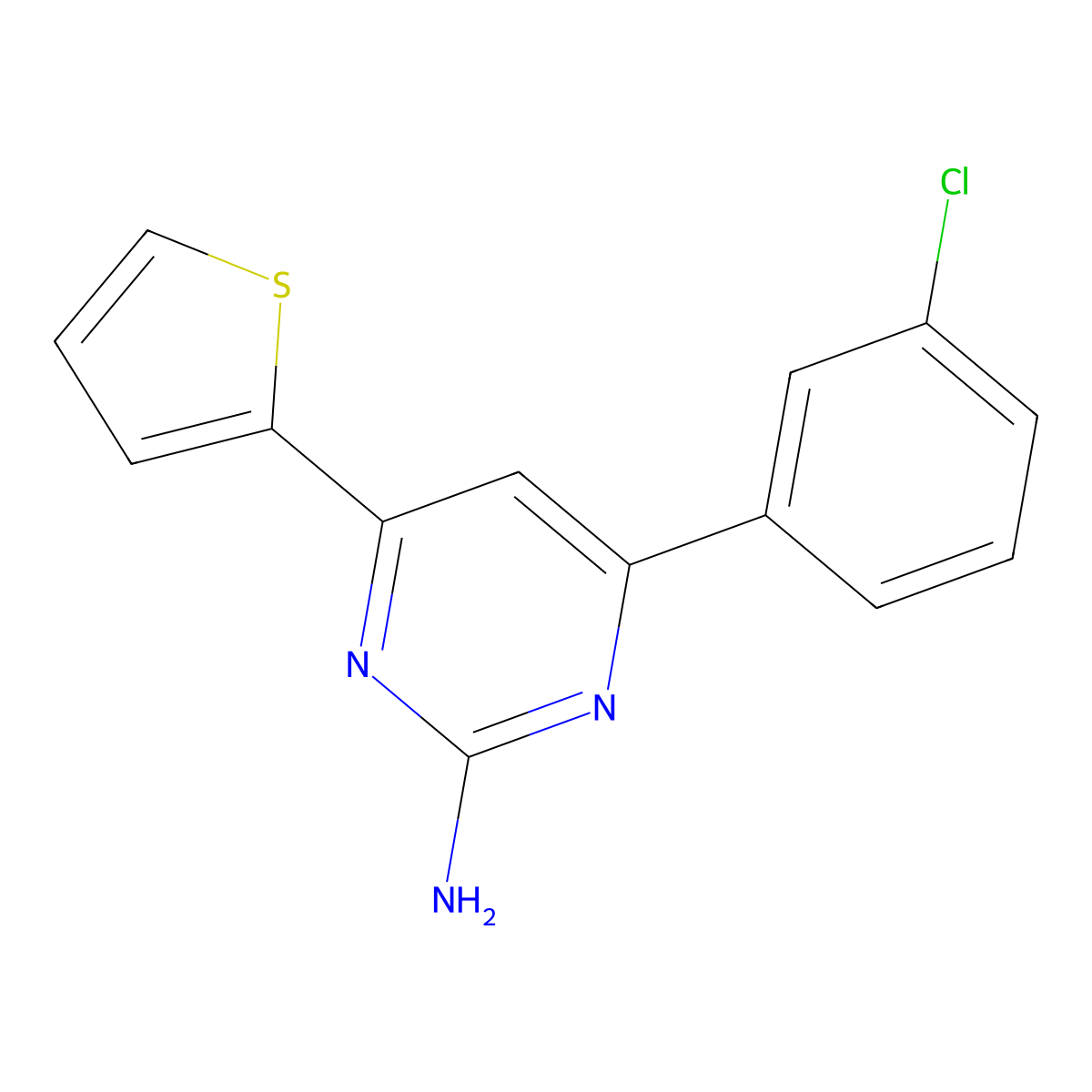 4-(3-Chlorophenyl)-6-(thiophen-2-yl)pyrimidin-2-amine molecular structure, CAS 1354925-25-9
