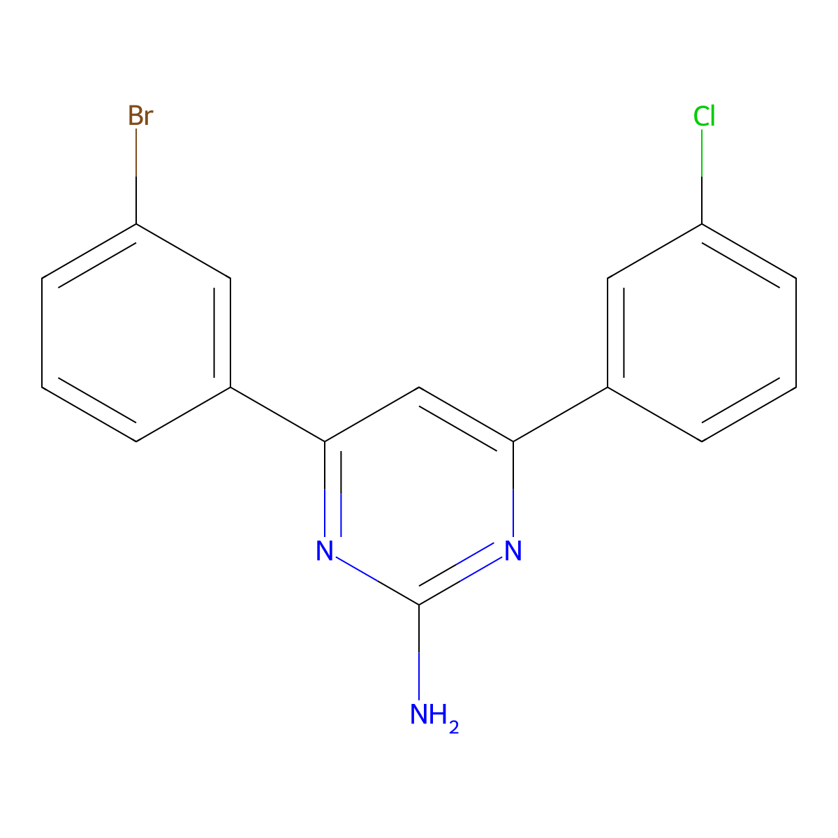4-(3-Bromophenyl)-6-(3-chlorophenyl)pyrimidin-2-amine molecular structure, CAS 1354925-41-9