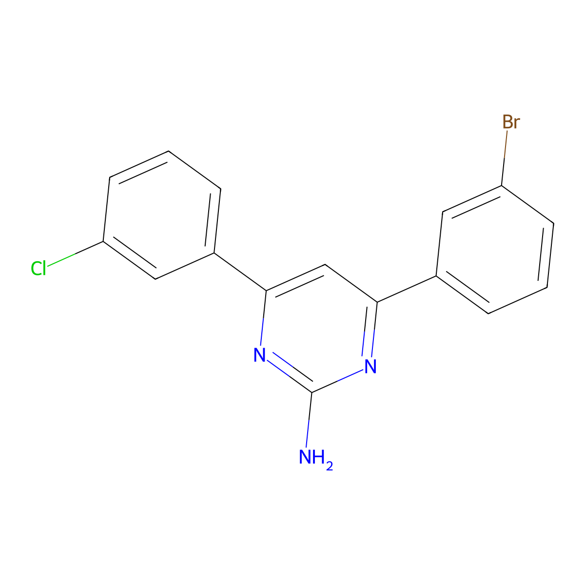 4-(3-Bromophenyl)-6-(3-chlorophenyl)pyrimidin-2-amine molecular structure, CAS 1354925-41-9