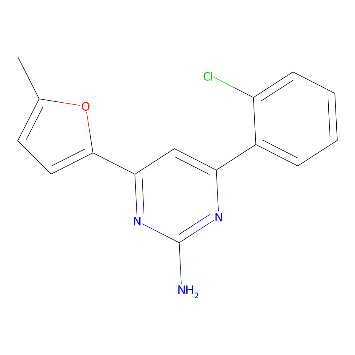 4-(2-Chlorophenyl)-6-(5-methylfuran-2-yl)pyrimidin-2-amine molecular structure, CAS 1354925-67-9