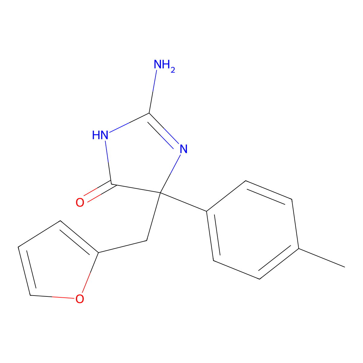 2-amino-5-[(furan-2-yl)methyl]-5-(4-methylphenyl)-4,5-dihydro-1H-imidazol-4-one molecular structure, CAS 1354925-94-2