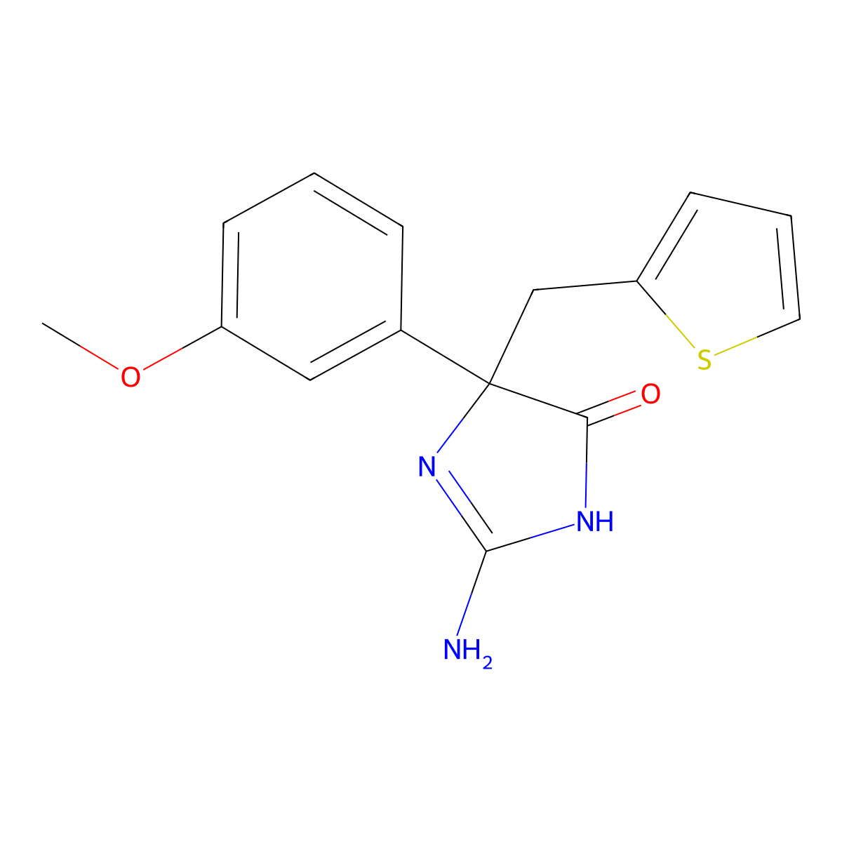 2-amino-5-(3-methoxyphenyl)-5-[(thiophen-2-yl)methyl]-4,5-dihydro-1H-imidazol-4-one molecular structure, CAS 1354926-05-8
